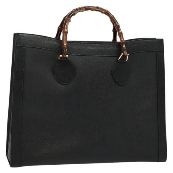 GUCCI Bamboo Hand Bag Leather Black Gold 002 1186 002 1186 - Picture 1 of 16